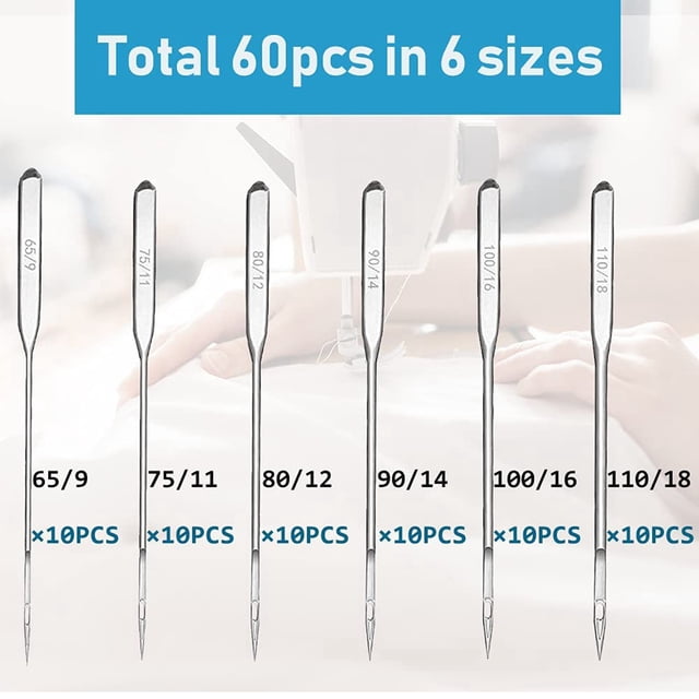 Sewing Machine Needles, 60Pcs Universal Ballpoint Sewing Machine Needles Sewing Machine Accessories for Denim Jeans