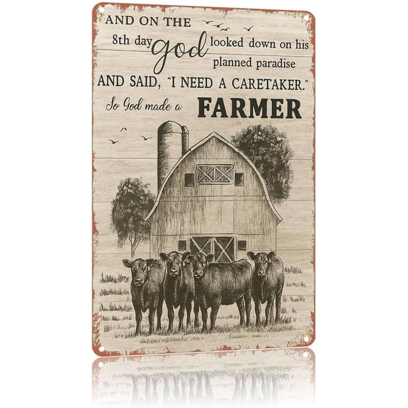 Rustic Farmhouse Metal Wall Plaque So God Made a Farmer Quote 12 x 8 Inch Sign for Home Bar Restaurant Decor