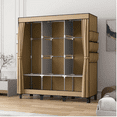 thumbnail image 3 of Clothes Storage Box, Simple Wardrobe for Hanging Clothes, Multiple Shelves and 3 booms,18 Side Pockets 51" W*17.7" D*67.7" H(Cream Colour), 3 of 6