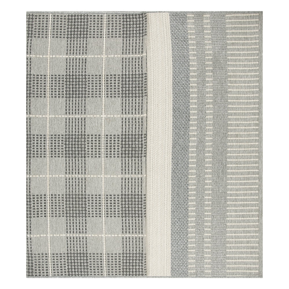 Better Homes & Gardens 5' x 7' Plaid Woven Reversible Outdoor Rug, Gray, Polypropylene