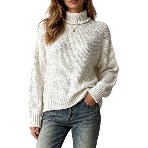 Kaemgyyd Womens Sweaters Fall Turtleneck Tops Basic Thermal Layering Pullover Long Sleeve Winter Clothing(X-Large,White)