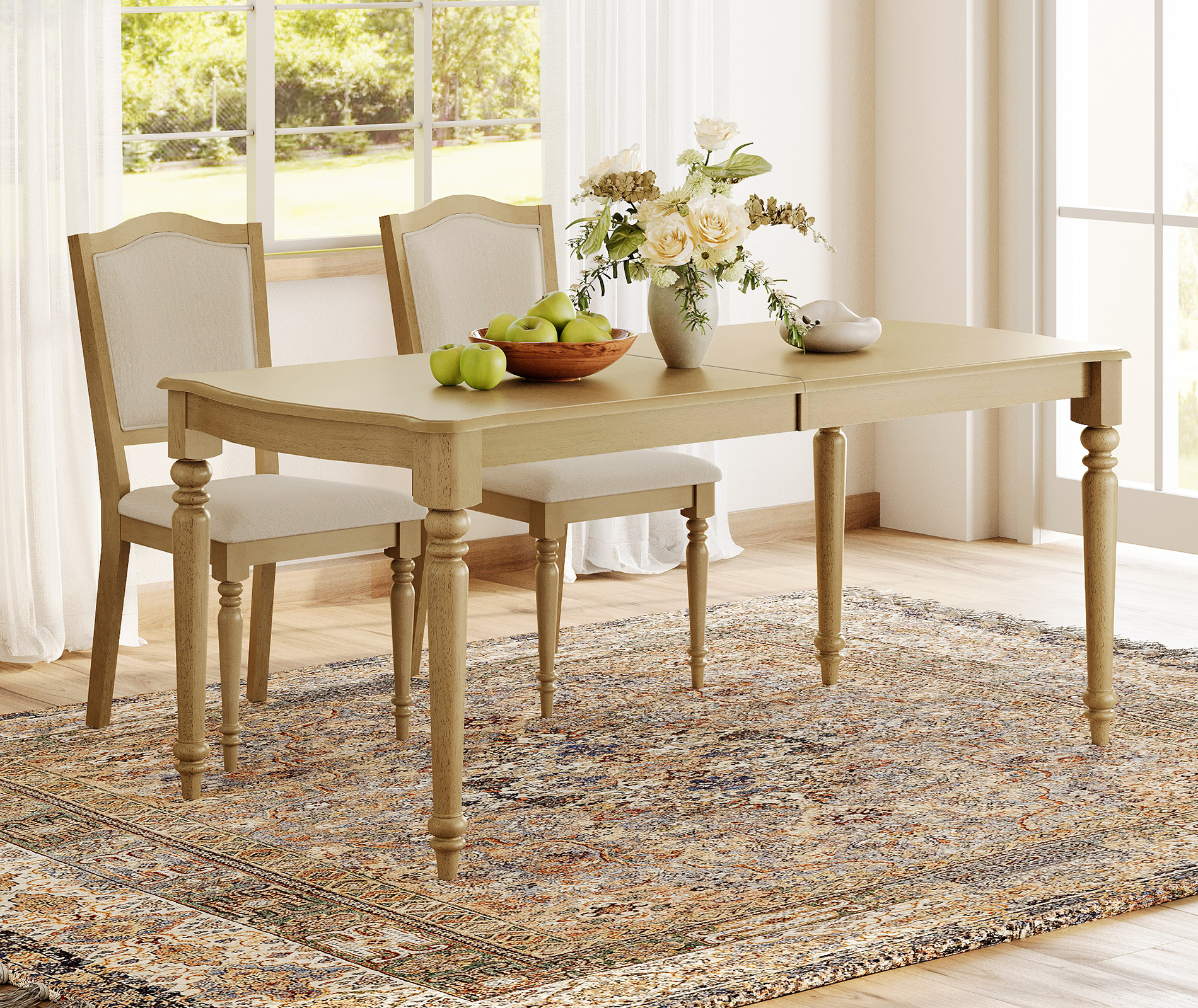 Set of 2 Dining Chairs with Upholstered Back & Seat, Farmhouse Kitchen Chair with Solid Wood Legs for Dining Room, Oak