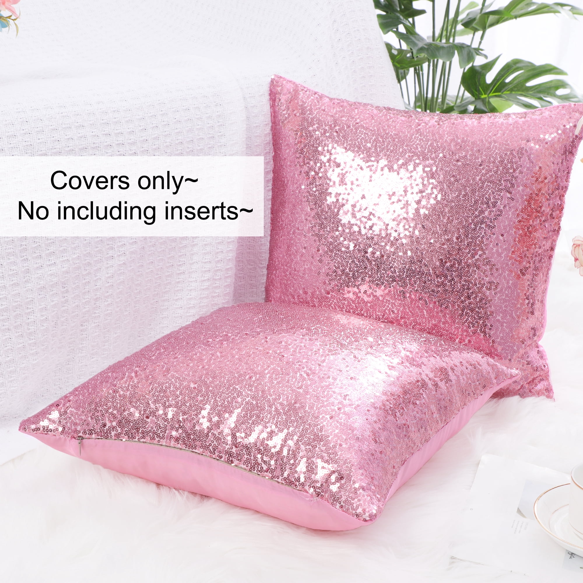 Unique Bargains 2 Pack Sequins Decorative Throw Pillow Covers 16" x16" Pink
