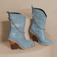 thumbnail image 6 of Mepaouo Women's Cowboy Ankle Boots Heel Cowgirl Chelsea Mid Calf Western Short Booties(Blue,7), 6 of 8