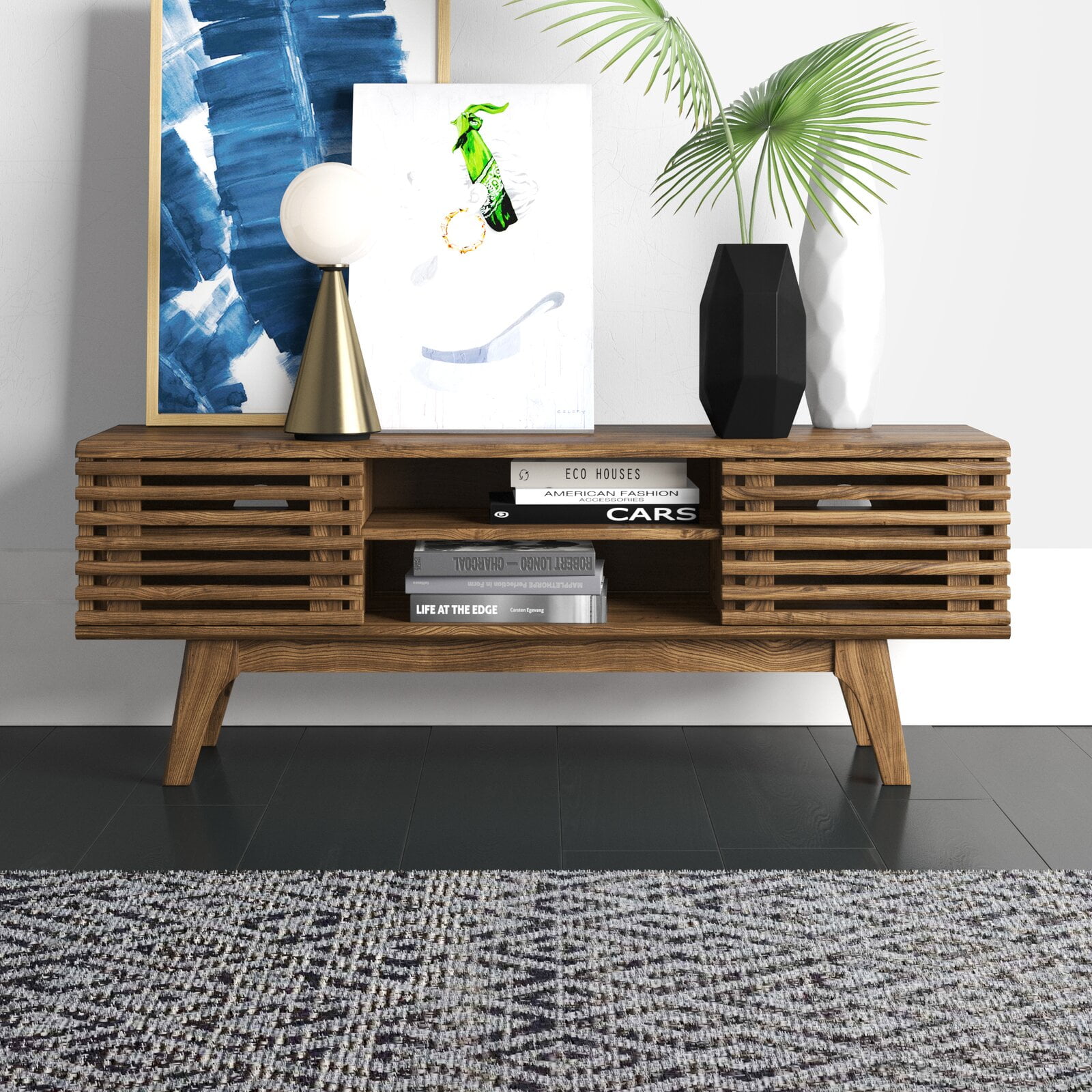 Grandstaff TV Stand for TVs up to 50", Adjustable Shelves, Cable Management