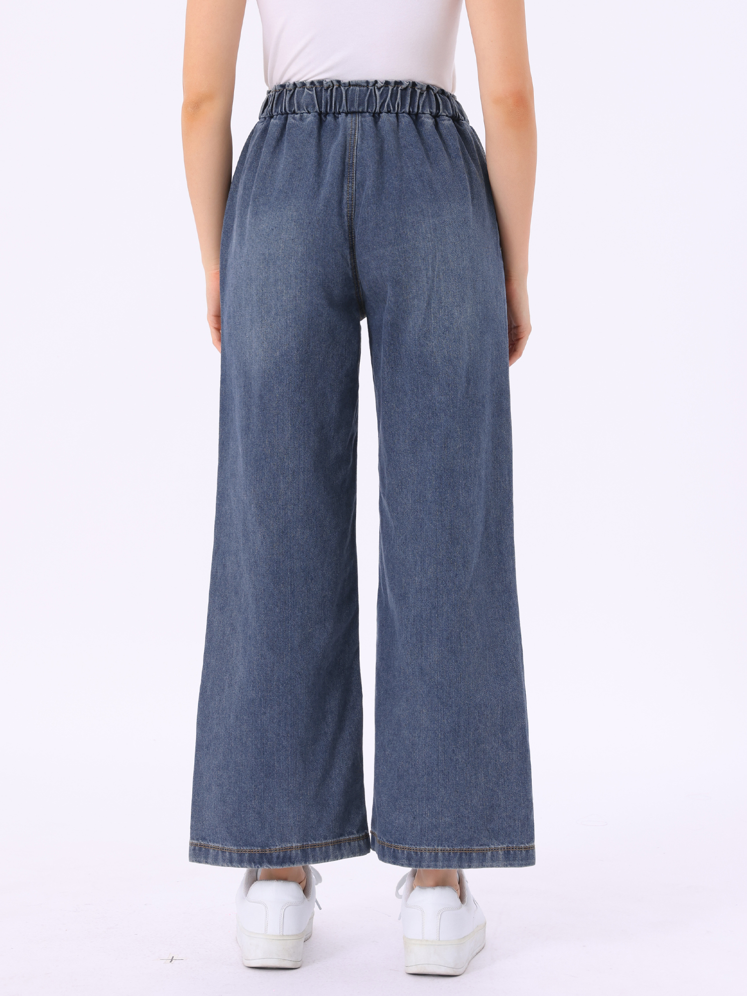 DARING DIVA Women's Trendy Elastic Waist Wide Legs Drawstring Jeans XL Grey Blue