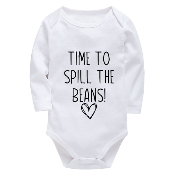 Time To Spill The Beans Baby Coming Home Outfit Unisex Long Sleeve Neutral Newborn Outfit White Gender Neutral Baby Clothes