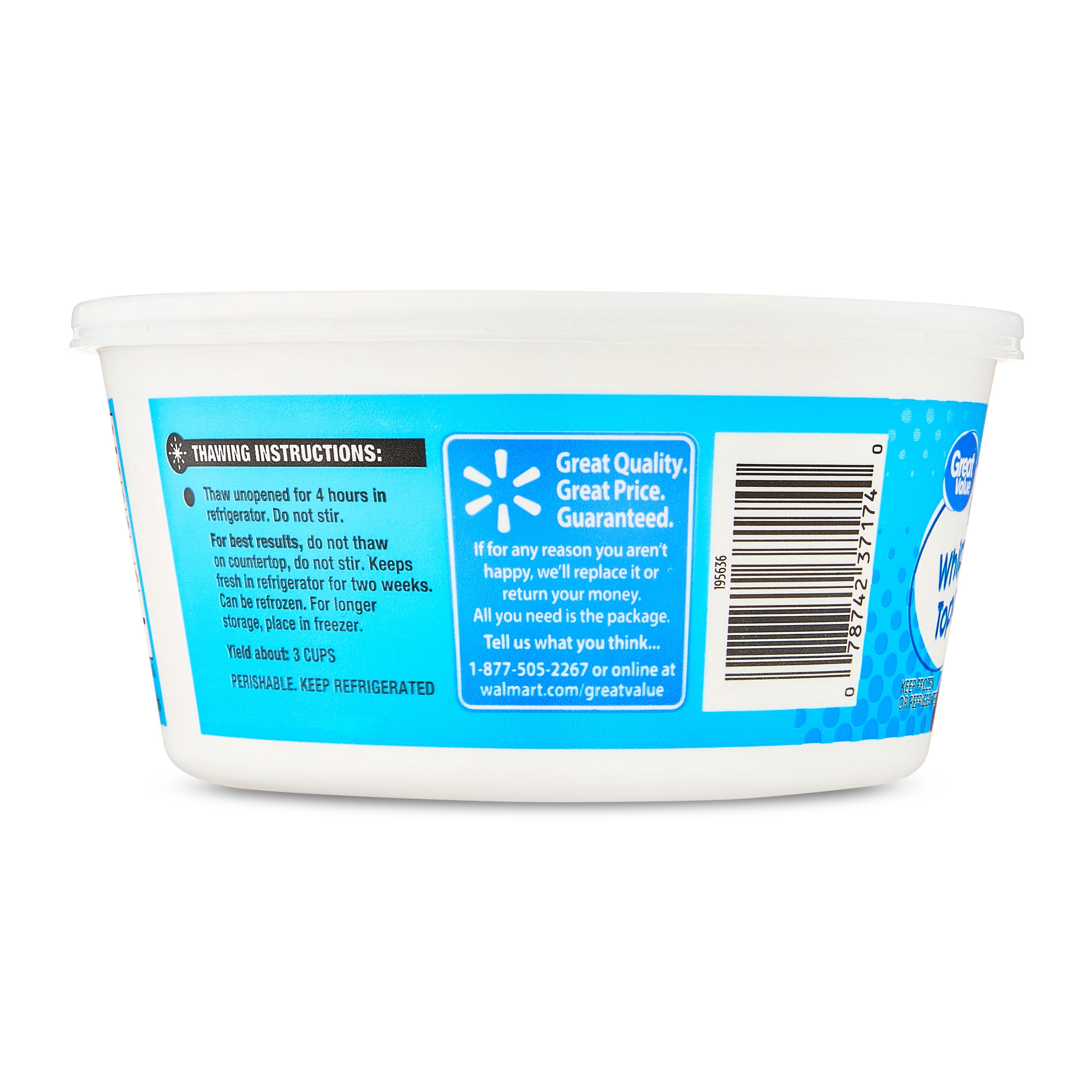 Great Value Light Whipped Topping, 8 oz Tub (Frozen)