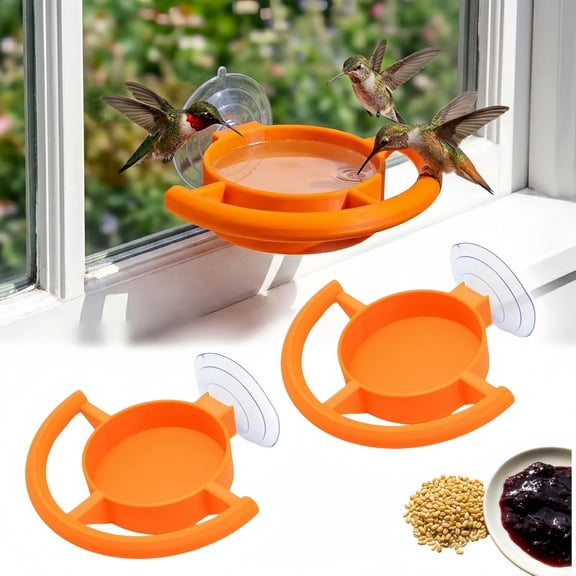 2Pcs Window Bird Feeder with Strong Suction Cup, Vibrant Orange Bird Watching Feeder for Wild Birds, Easy to Clean Tray and Curved Perch, Perfect Bird Watching Gift for Garden & Home