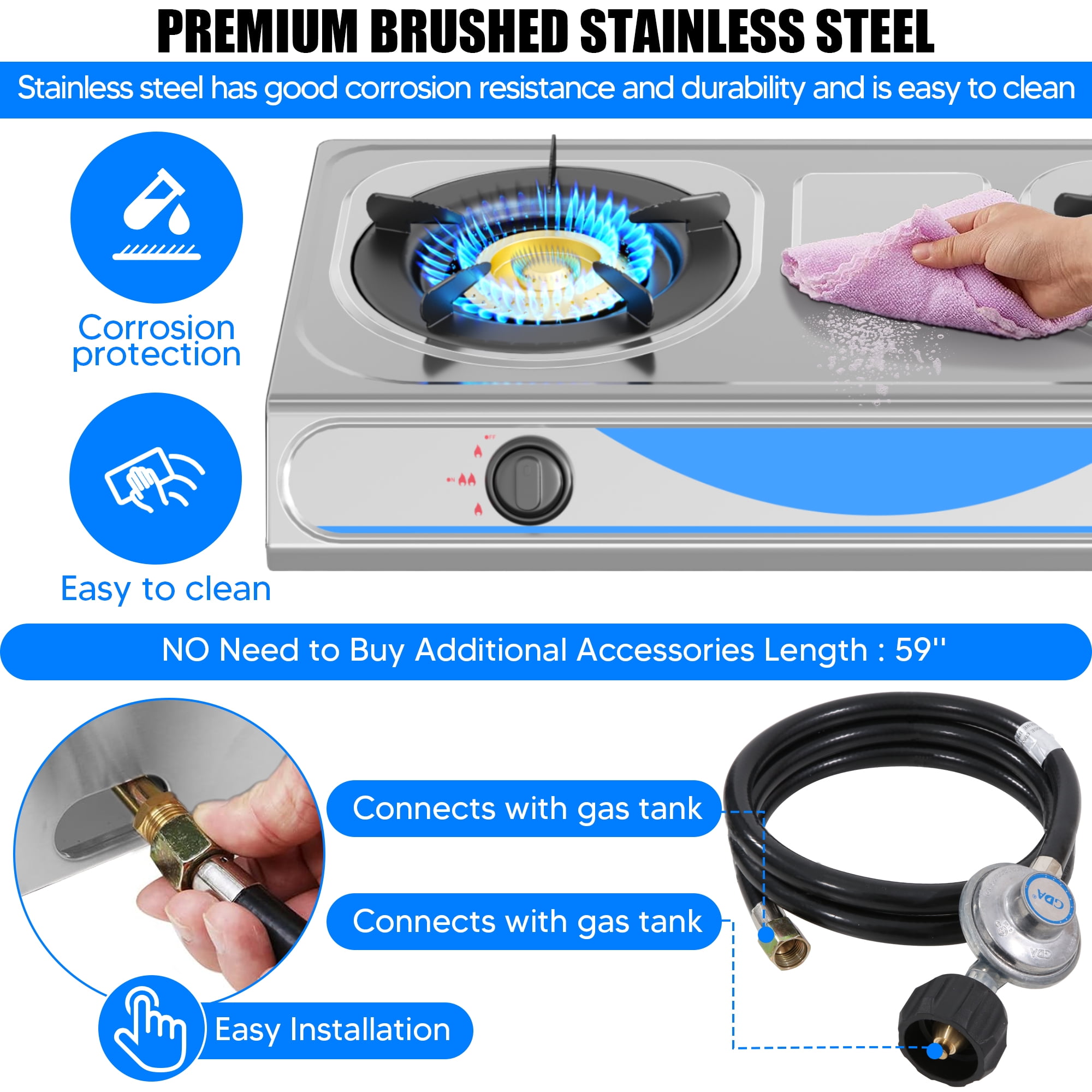 Propane Gas Stove,2 Burner Propane Burner, with Removable Leg,Auto Ignition Camping Stove,Portable Gas Stove for RV, Apartment, Outdoor