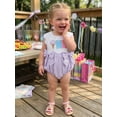 thumbnail image 5 of BemeyourBBs Infant Baby Girl First Birthday Outfit 1 Years Old Birthday Clothes Summer Bubble Romper Sleeveless Cake Embroidery Front Bow Bodysuit Playsuit One Piece Outfit, 5 of 9