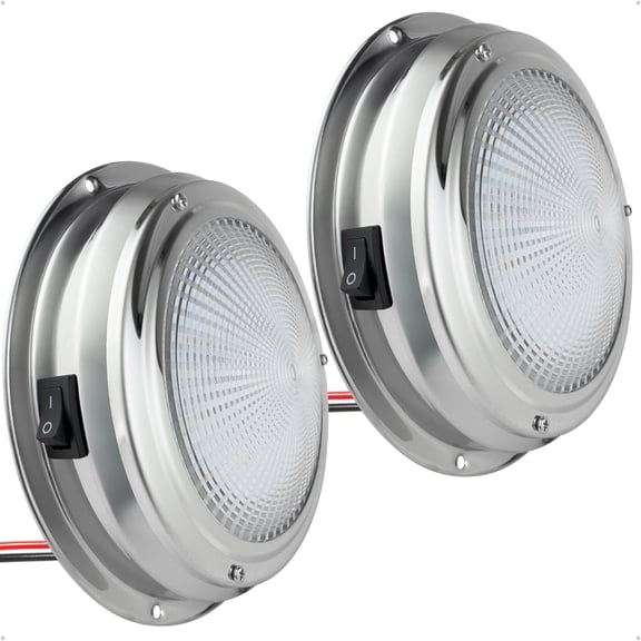 Five Oceans Marine LED Interior Dome Light, 2 Pack, 4 Inch Boat Ceiling LED Lights, Round Cabin Light, Daylight White LED, On-Off Switch, 12V, Surface Mount for Boat Truck RV Home - FO2624-M2