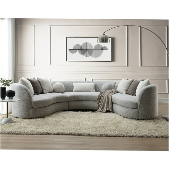 JERFIT Modern Curved Boucle Fabric Sectional Sofa Couch with Pillows for Living Room