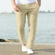 thumbnail image 1 of Pantalones largos para hombre, informales, de lino, con cordón, bolsillos, cinturón elástico, rectos, lisos., 1 of 5