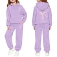 thumbnail image 4 of LIIPEE Girls Casual Outfits 2 Piece Autumn Winter Warm Bowknot Graphic Long Sleeve Pullover Hoodie And Sweatpants Kids Cute Outfit Sets,11-12 Years, 4 of 5