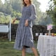 thumbnail image 5 of Vestido De Manga Larga, Elegante Puños Elásticos De Cintura Alta Vestido Con Dobladillo Con Volantes Una Línea Para La Oficina Para El Día A Día Fugacal Azul Oscuro XL, 5 of 6