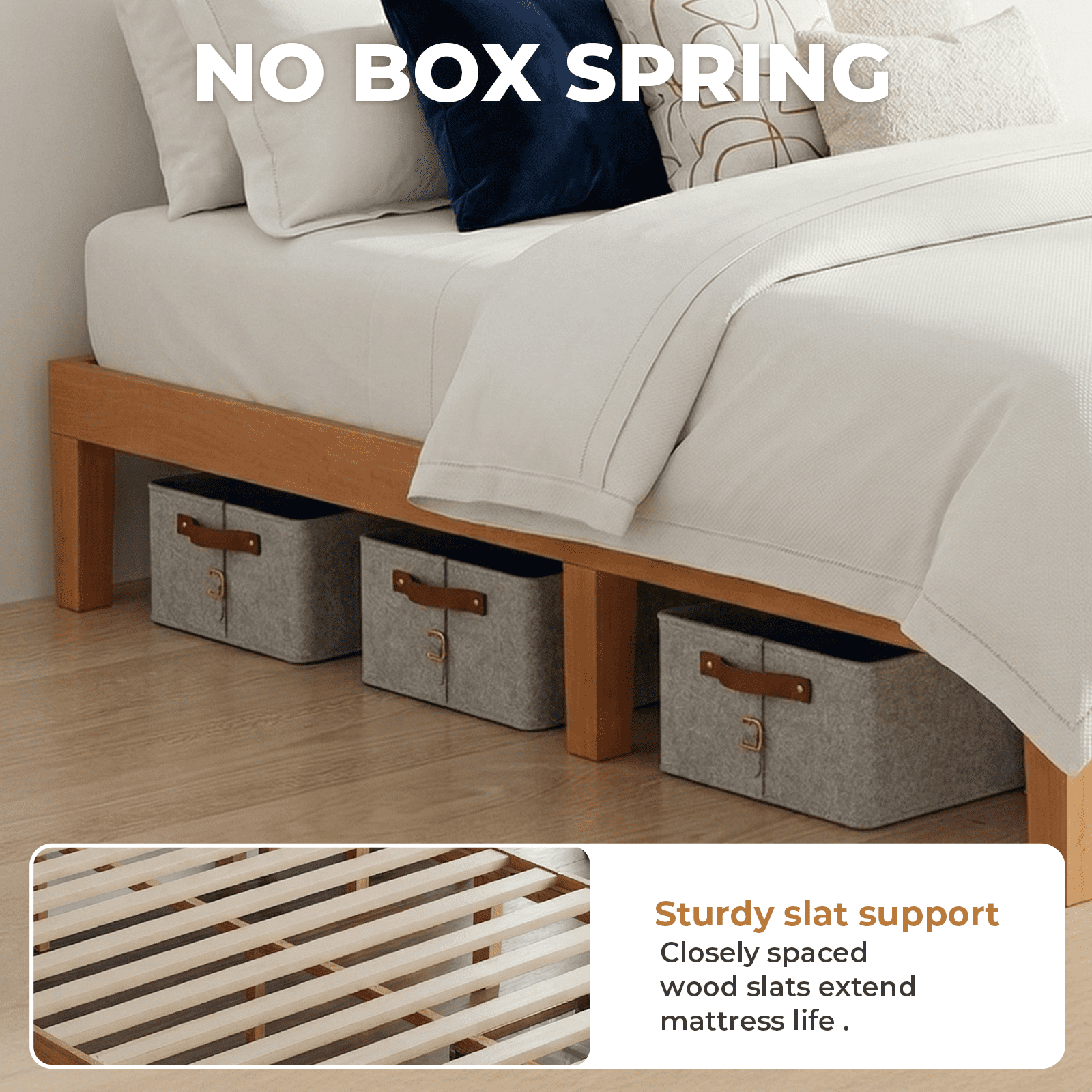 Alvantor Solid Wood Platform Bed Frame, Natural Pine, No Box Spring Needed, Underbed Storage – Twin, Full, Queen, King