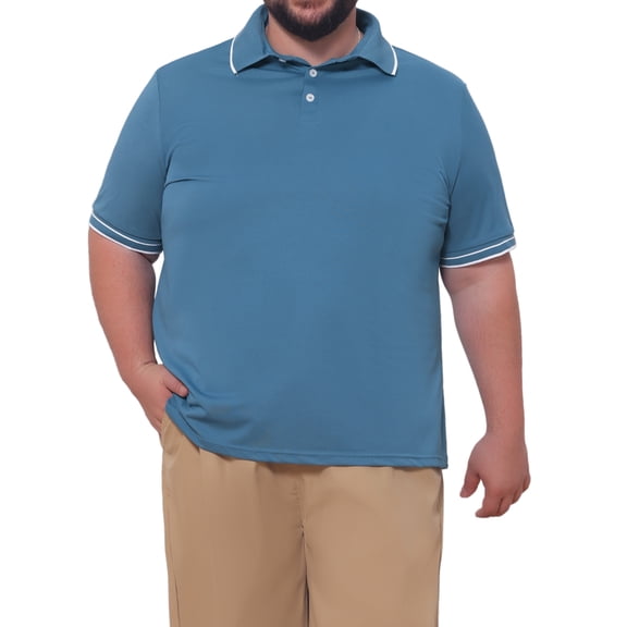 INSPIRE CHIC Men's Big & Tall Contrast Trim Short Sleeve Work Office Polo Shirt XL Blue