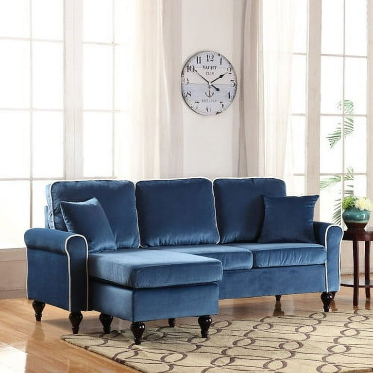 Madison Home Traditional Small Space Velvet Sectional Sofa with Reversible Chaise