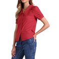 thumbnail image 4 of BLUSA CHIC para Mujeres con Cuello Peter Pan, Manga Corta Abullonada, Camisa Retro S Roja, 4 of 6