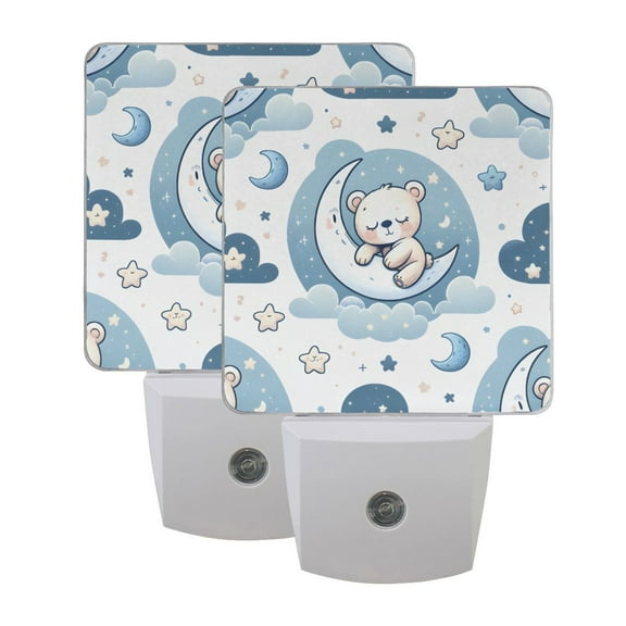 ALAZA Cute Bear Sleeping on Moon Night Lights 2 Pack Plug-in Wall LED Nightlight Auto Dusk-to-Dawn Sensor Lamps