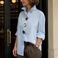 thumbnail image 5 of Omexry Plus Size Tops Women Turn Down Collar Long Sleeve Oversized Big Button Decor Casual Loose Solid Color Shirt Blue M, 5 of 5
