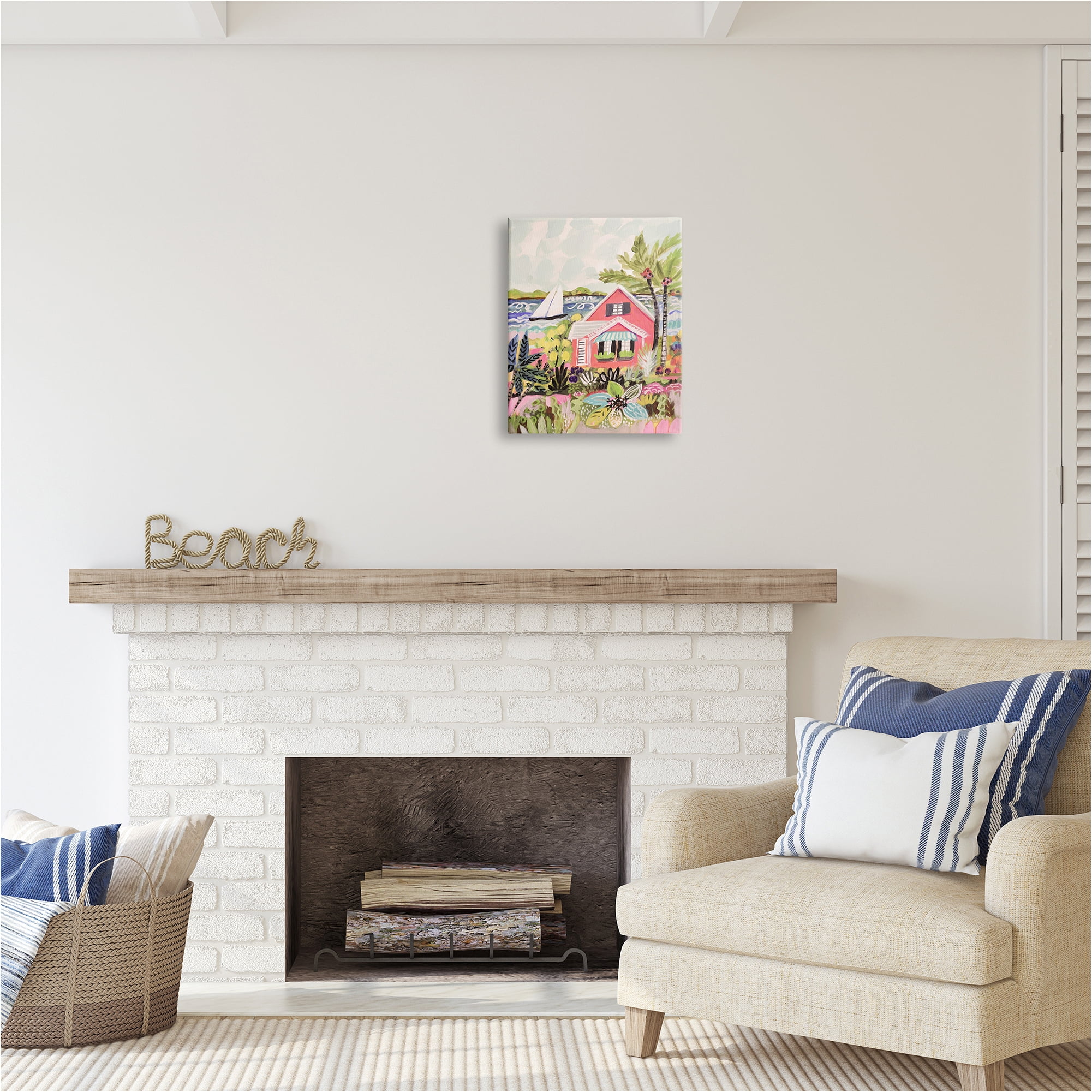 Stupell Industries Tropical Cottage Scenery Landscape Painting Gallery Wrapped Canvas Art Print Wall Art, 16 x 20