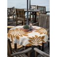 thumbnail image 2 of Outdoor Tablecloths with Umbrella Hole & Zipper, Geometric Flower Round Tablecloth 54 Inch, Vintage Country Floral Orange Grey on Linen Waterproof Table Cloth, Patio/Pool/Picnic Table Covers, 2 of 8