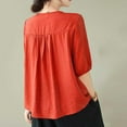 thumbnail image 6 of ZHUGeLI Women's Summer Fashion Cropped Sleeves Round Neck Cotton Line Loose Shirt Blouse Up to 50% off Clearance, 6 of 8