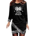 thumbnail image 2 of Robes de Noël pour Femmes Imprimées Col Rond Manches Longues Robes d'Automne Ourlet Asymétrique Robe Mini Décontractée de Vacances, 2 of 5