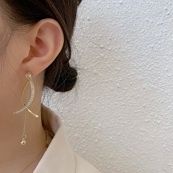 HomeKingdee Cross Diamond Chain Fringe Earrings - Elegant Long Delicate Metal Earrings for Parties Banquets Gifts Appointments