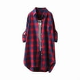 thumbnail image 4 of Blmnix Plaid Button Up Shirt Gauze Red Womens Summer Tops V-Neck Long Sleeve Tees, 4 of 5