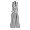 thumbnail image 6 of Women's 2 Piece Lounge Outfits Lapel Collar Cowl Neck Sleeveless Tank Tops and Baggy Wide Leg Pants Lightweight Vacation Outfits Gray, 6 of 6