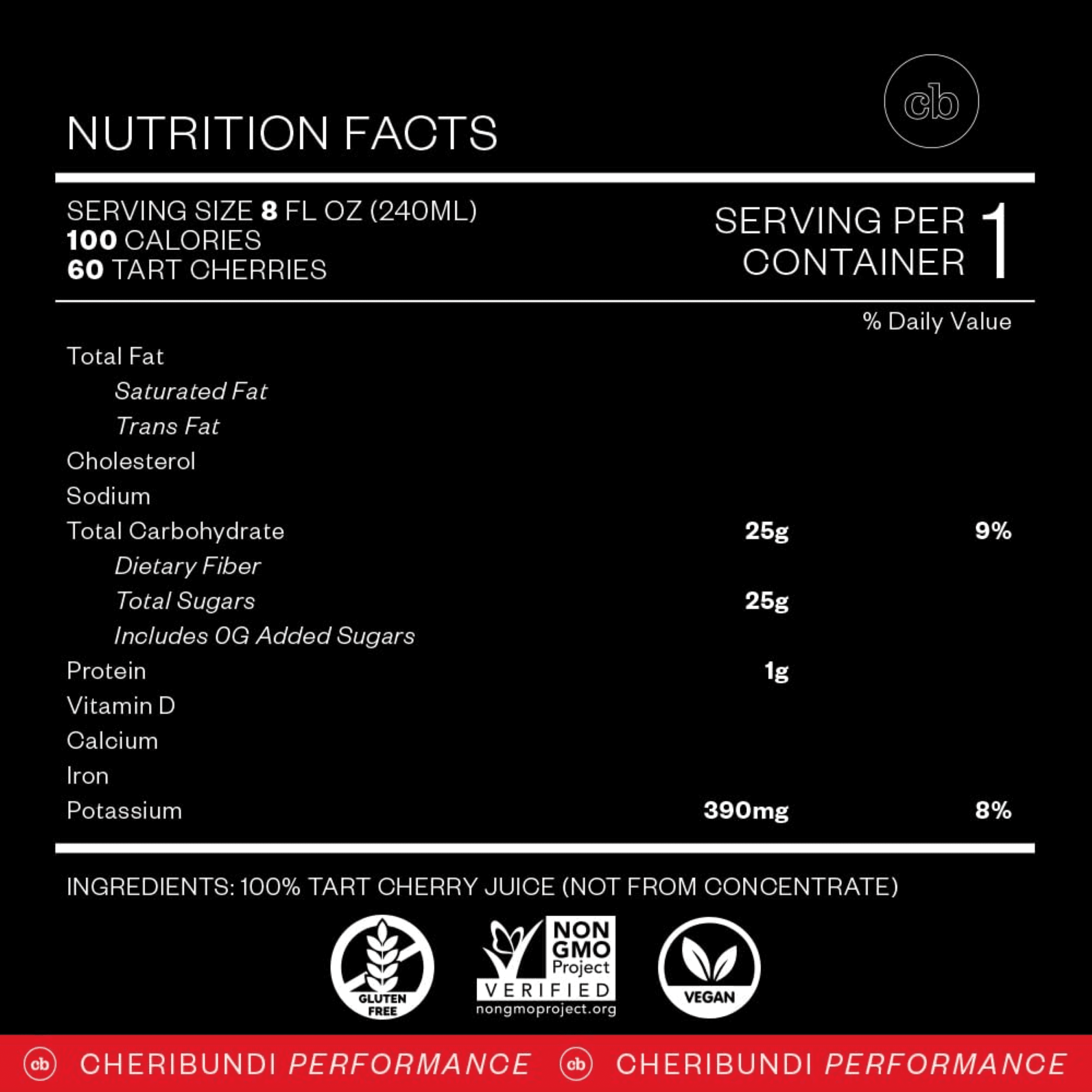 Cheribundi Tart Cherry Juice, Natural Sleep & Immune Support, 8 fl oz, 1 Count