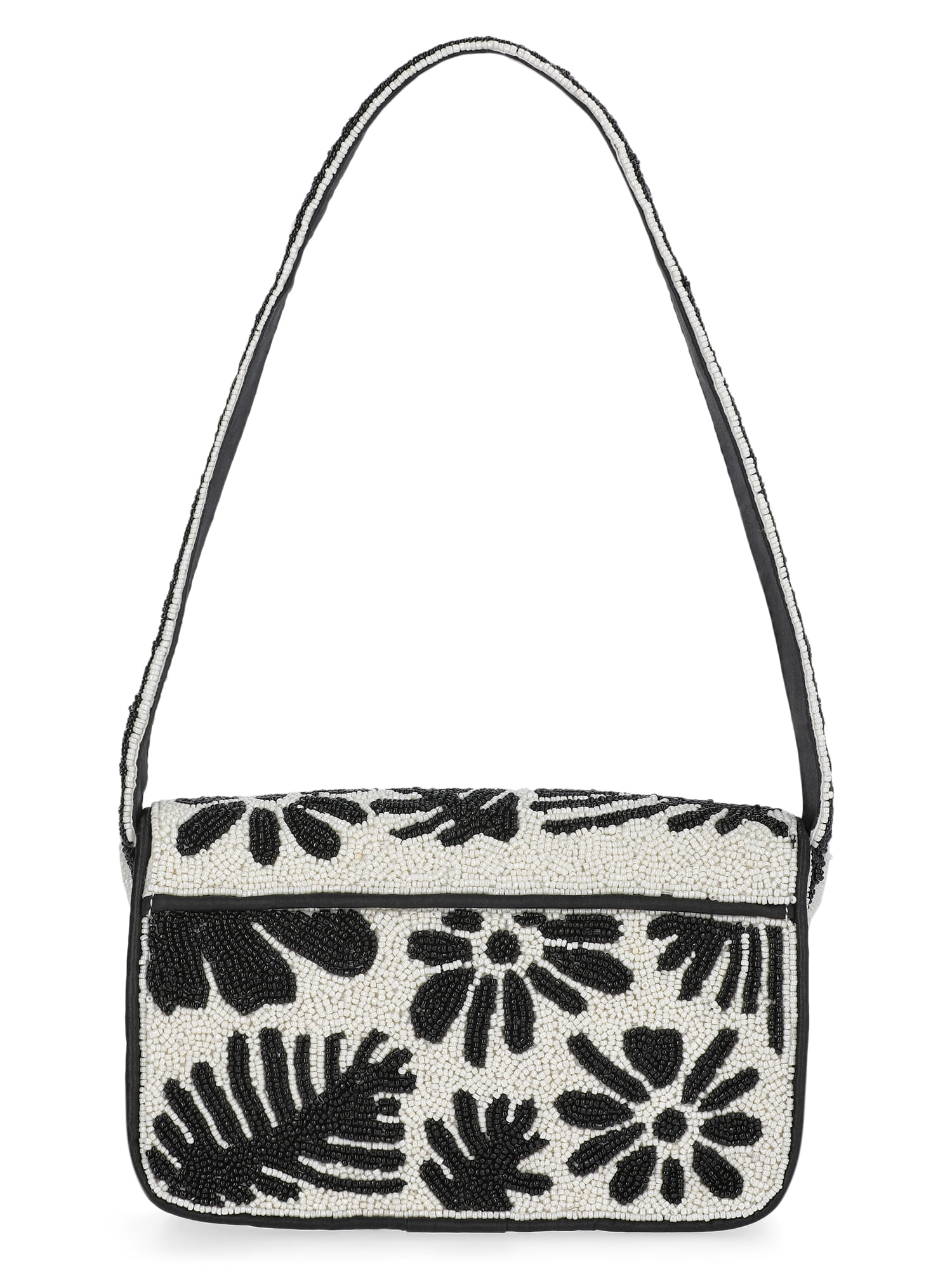Scoop Women's Beaded Flap Shoulder Bag, Black/White
