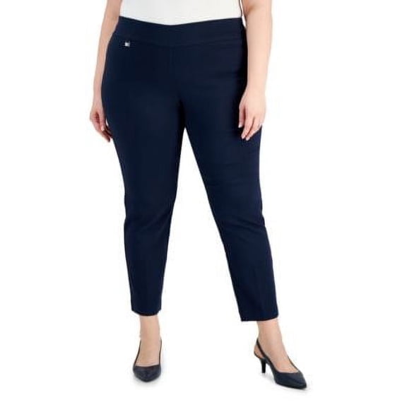 MSRP $55 Alfani Women Plus Size Tummy-Control Pull-On Skinny Pants Navy Size 18W