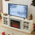 thumbnail image 3 of Sesslife Fireplace TV Stand for 70 Inch TV, TV Console Table with 23''Electric Fireplace, Modern Console Entertainment Center Television Table with Faux Stone Surround for Living Room Bedroom, White, 3 of 11