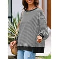 thumbnail image 6 of Women's Fall Oversized Sweatshirt Casual Waffle Knit Long Sleeve Crewneck Split Pullover Tunic Tops, 6 of 6