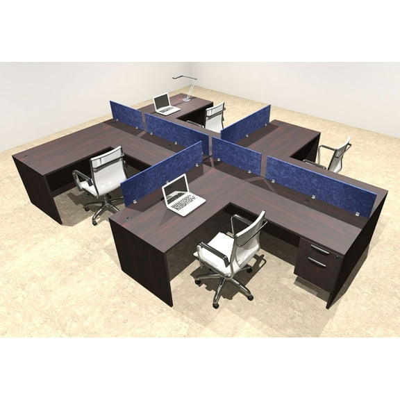 Four Person Modern Accoustic Divider Office Workstation Desk Set, #OT-SUL-SPRB59