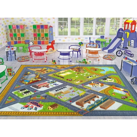 Kc Cubs Playtime Collection Country Farm Road Map With Construction Site Educational Learning Area Rug Carpet For Kids And Children Bedroom And Playroom 5 0 X 6 6 Walmart Com Walmart Com