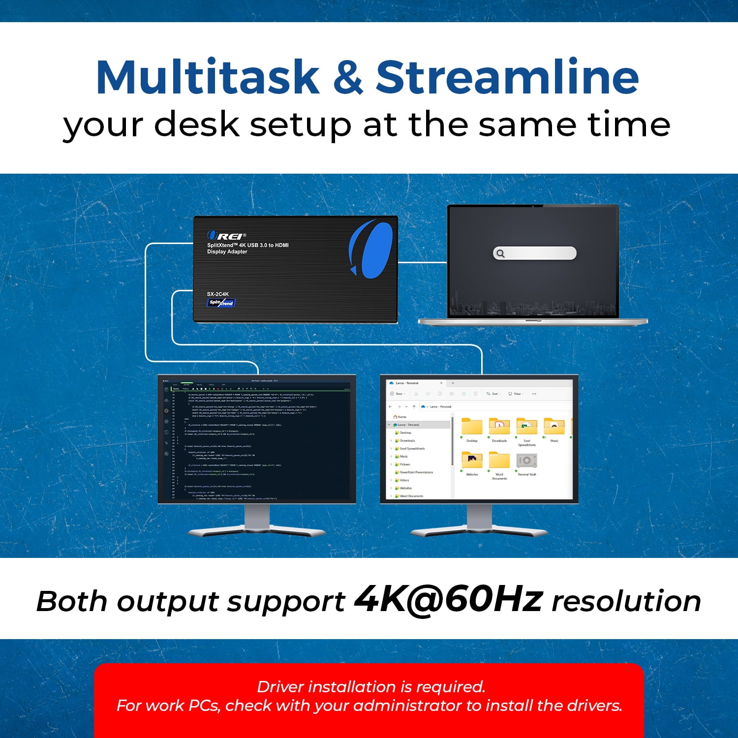 OREI SplitXtend 4K USB 3.0 to HDMI Display Adapter - (SX-2C4K)