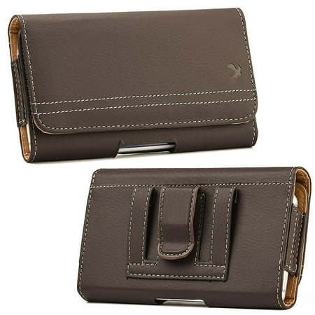 Htc Leather - Insten Horizontal Leather Pouch Flip Belt Clip Case Cover For HTC One M7, Samsung Galaxy S6 / S7 - Brown