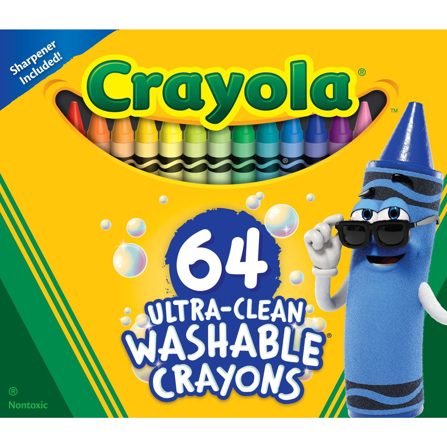 Crayola Ultra-Clean Washable Crayons with Sharpener, 64 Ct, Back to School Supplies, Art Supplies, Kids At Home Activities