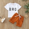 thumbnail image 2 of Kaprioy Toddler Boys Clothes Toddler Boys Summer 2PCS Outfits Short Sleeve BRO Letter Printed T-Shirt Tops + Solid Color Elastic Short Pants, 2 of 7