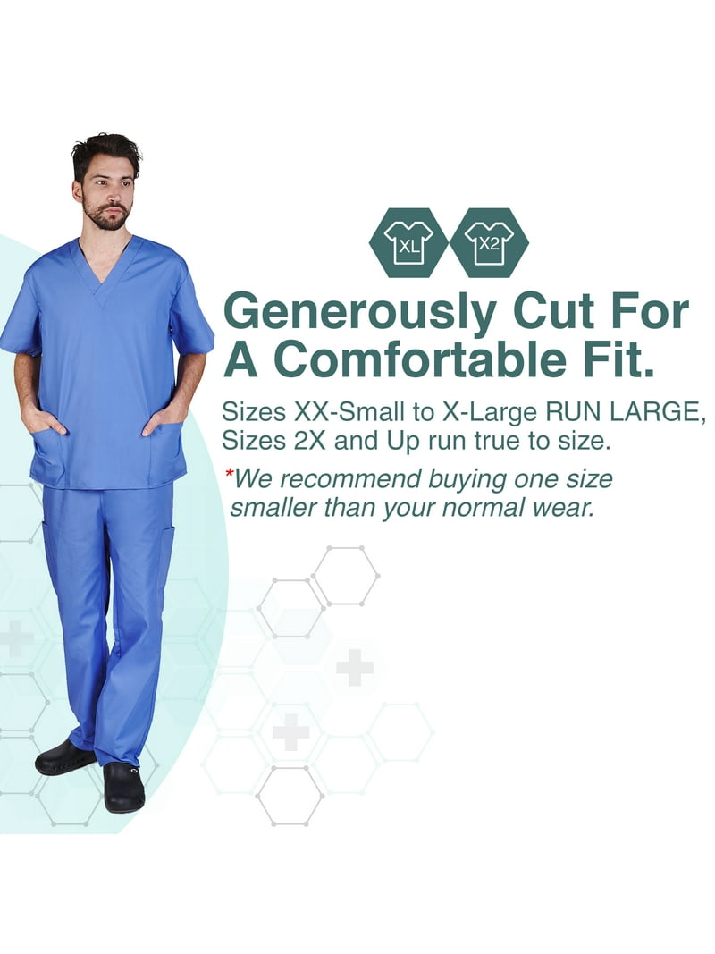 M&M SCRUBS Men Scrub Set, Men Medical Uniforms 102 (Ceil Blue, XX