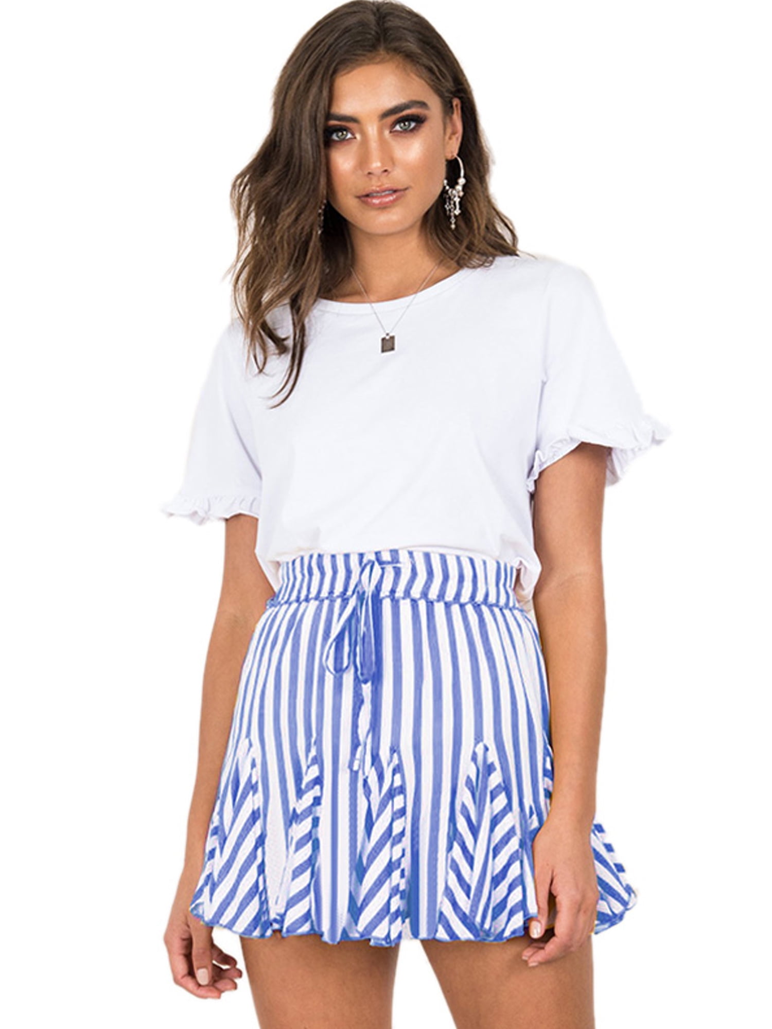 Women Striped Casual Party Tutu Skirt 