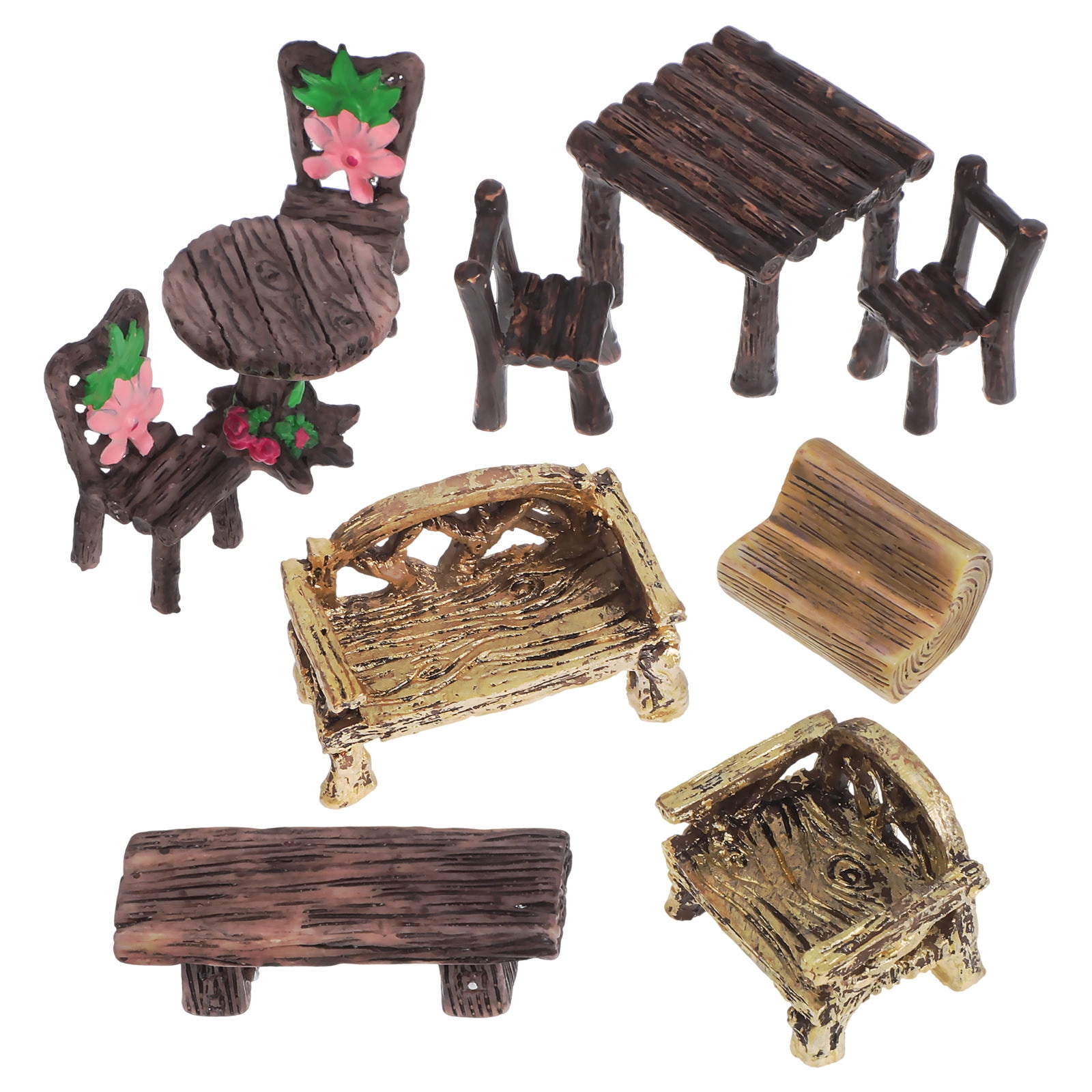 CTIRCHIU 10Pcs Small Resin Garden Furniture Miniatures for Micro Landscape and Terrarium Decor