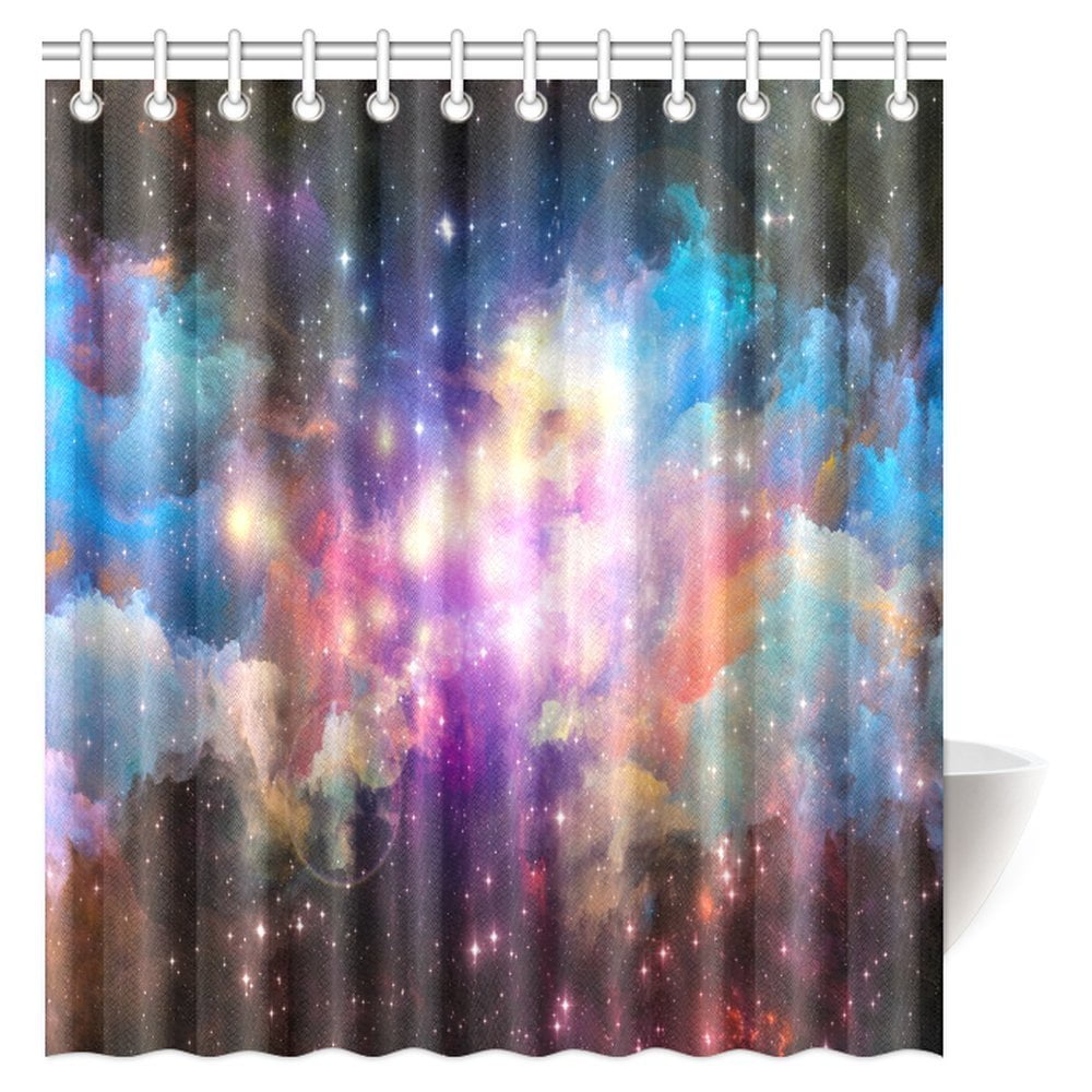 POP Space Decor Shower Curtain, Galaxy Stars in Space Celestial Astronomic in the