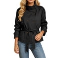 thumbnail image 5 of TGSLY Women's Fall High Collar Trench Coat Lightweight Double Breasted Short Jacket with Pockets Casual Solid Color Tab Cuff Long Sleeve Coat with Belt M, 5 of 8