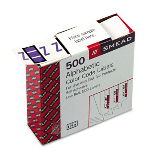 Smead 67096 A-Z Color-Coded Bar-Style End Tab Labels Letter Z Lavender 500/Roll